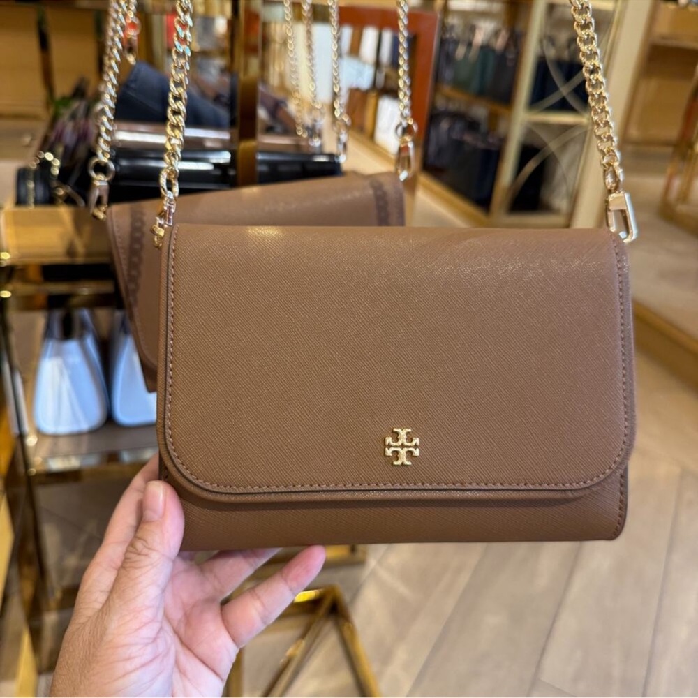 Tory Burch Tan Clutch with Gold Chain